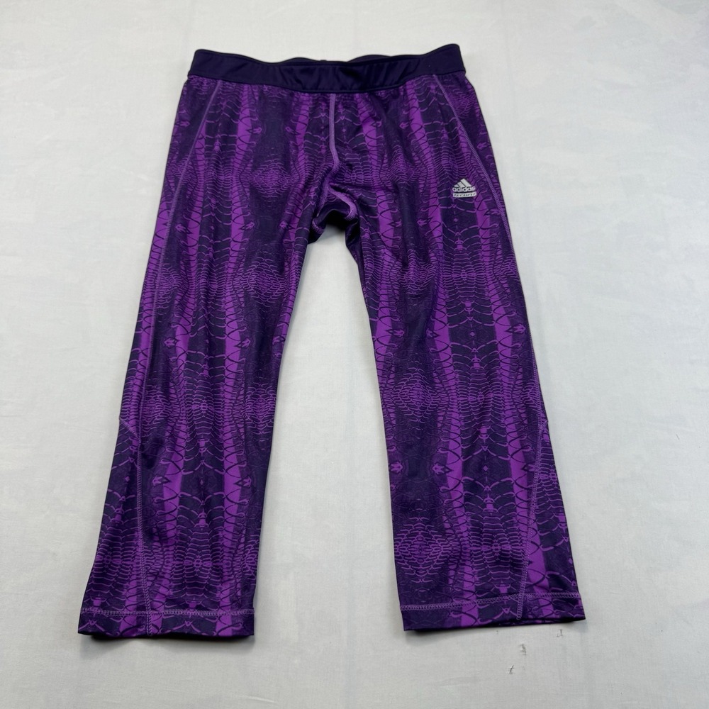 Adidas Climalite L Purple Print Capri Running Leggings 16-18